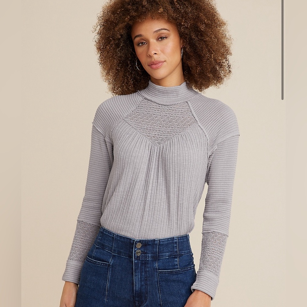Maurice’s Gray Mixed Media Mock Neck Top